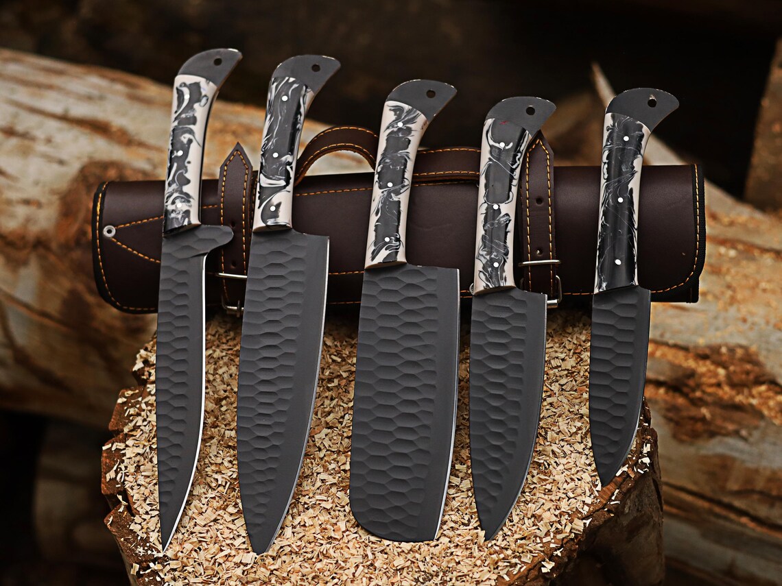 Handmade Carbon Steel Chef Set Set, 5pcs Chef Set