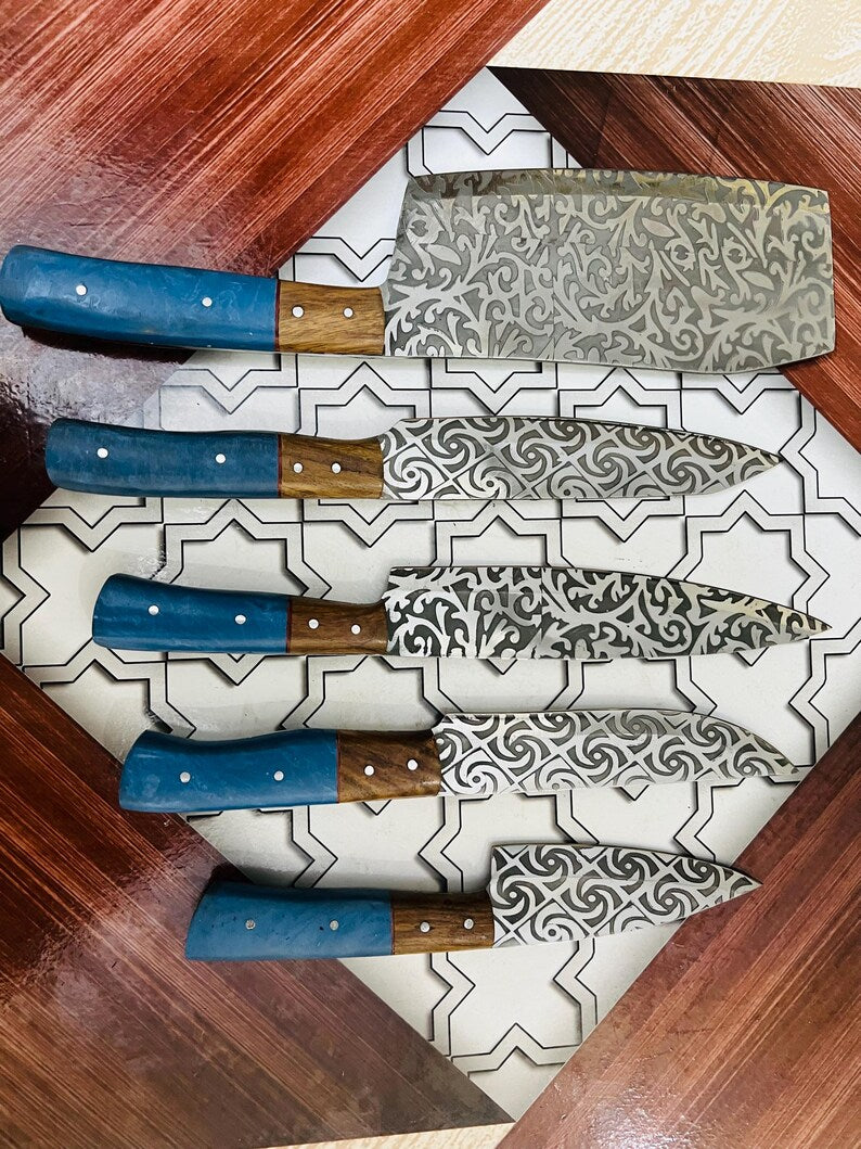 Hand Forged Damascus Steel Chef Knife Set, Kitchen Knives