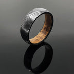 THE KING: Whiskey Barrel & Damascus Steel Wedding Ring Band