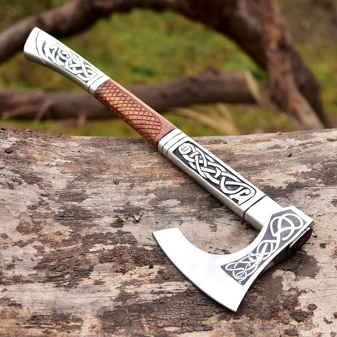 Handmade Damascus AXE with leather sheath, Engraved Axe
