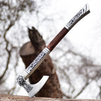 Handmade Damascus AXE with leather sheath, Engraved Axe