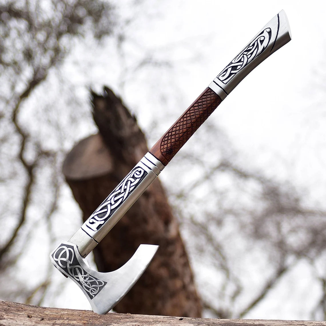 Handmade Damascus AXE with leather sheath, Engraved Axe