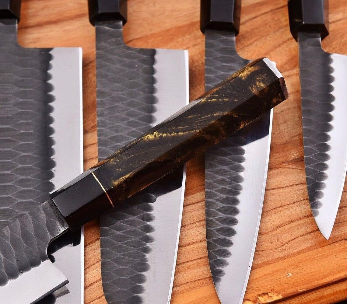 Hand-Forged 5 pcs Carbon Steel Japanese Chef Knives Set