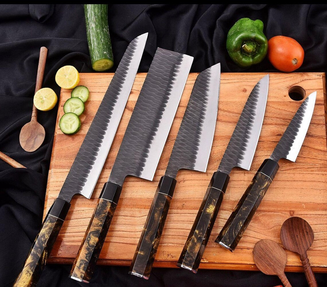 Hand-Forged 5 pcs Carbon Steel Japanese Chef Knives Set