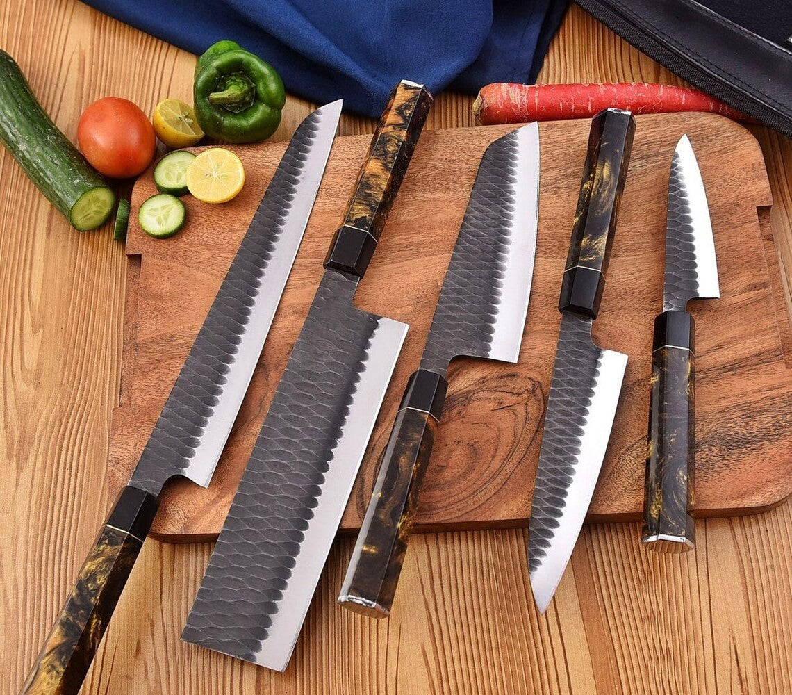 Hand-Forged 5 pcs Carbon Steel Japanese Chef Knives Set