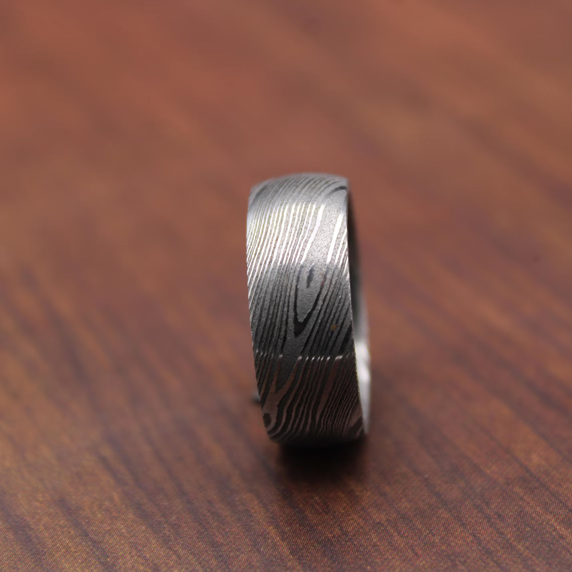 Simple Damascus Steel Ring with Deep Pattern 6mm Domed Shape Ring Band