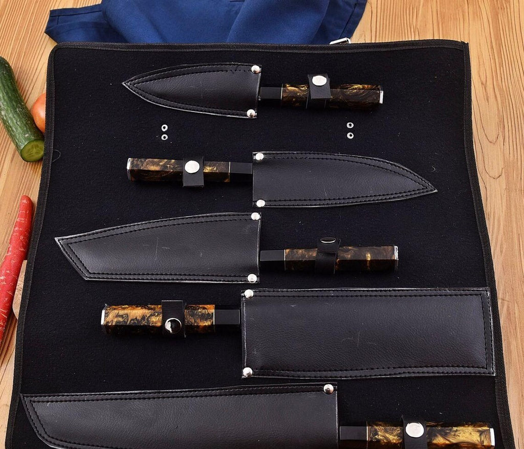 Hand-Forged 5 pcs Carbon Steel Japanese Chef Knives Set
