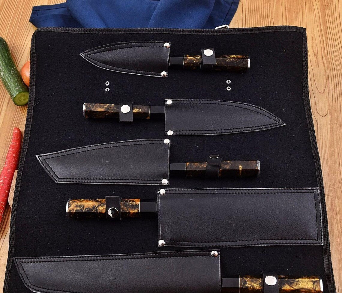 Hand-Forged 5 pcs Carbon Steel Japanese Chef Knives Set