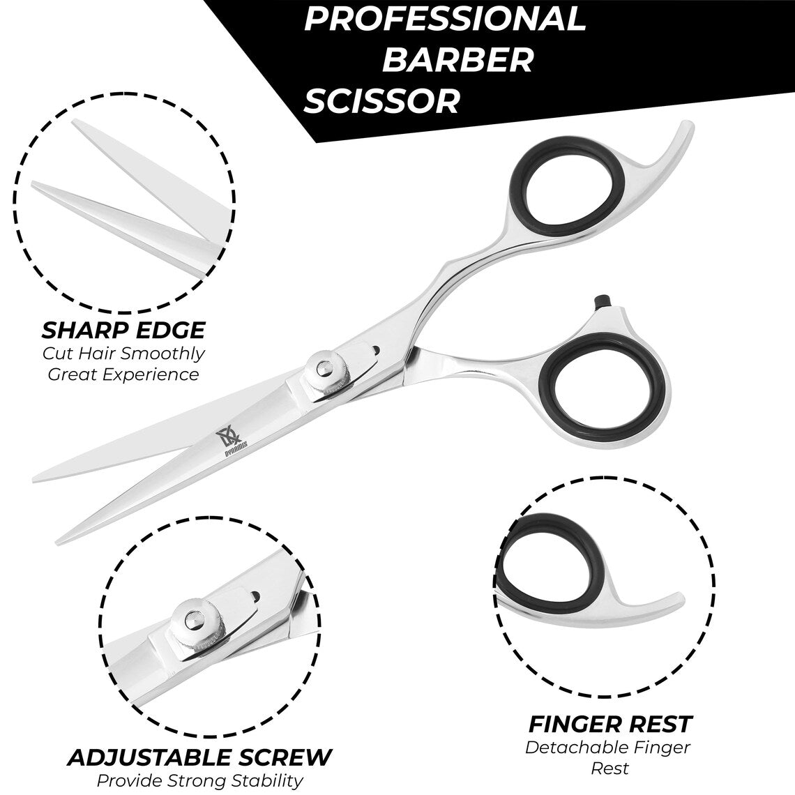 The Barber Kit – Chrome Stainless Steel Scissors, Straight Razor and Comb Set
