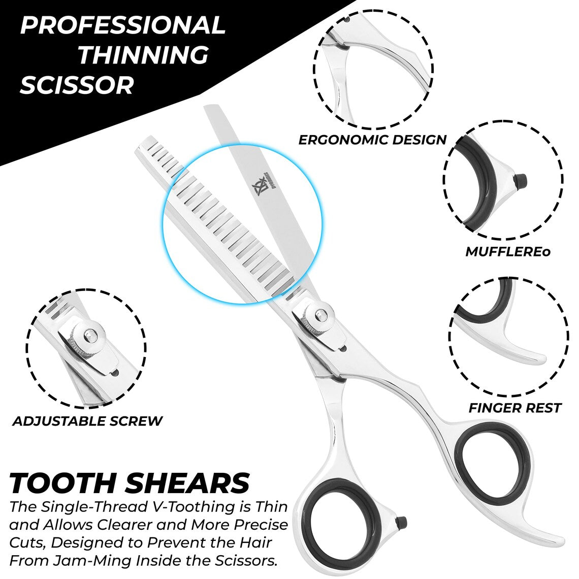 The Barber Kit – Chrome Stainless Steel Scissors, Straight Razor and Comb Set
