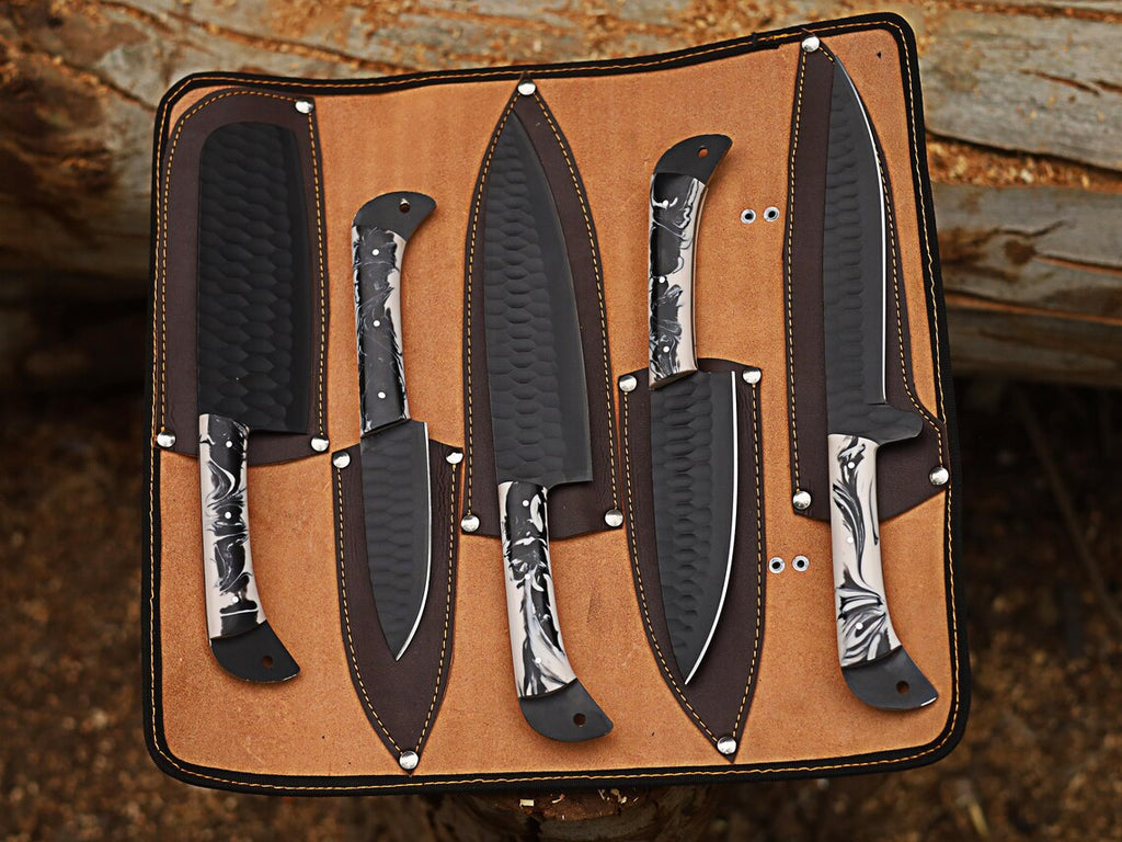 Handmade Carbon Steel Chef Set Set, 5pcs Chef Set