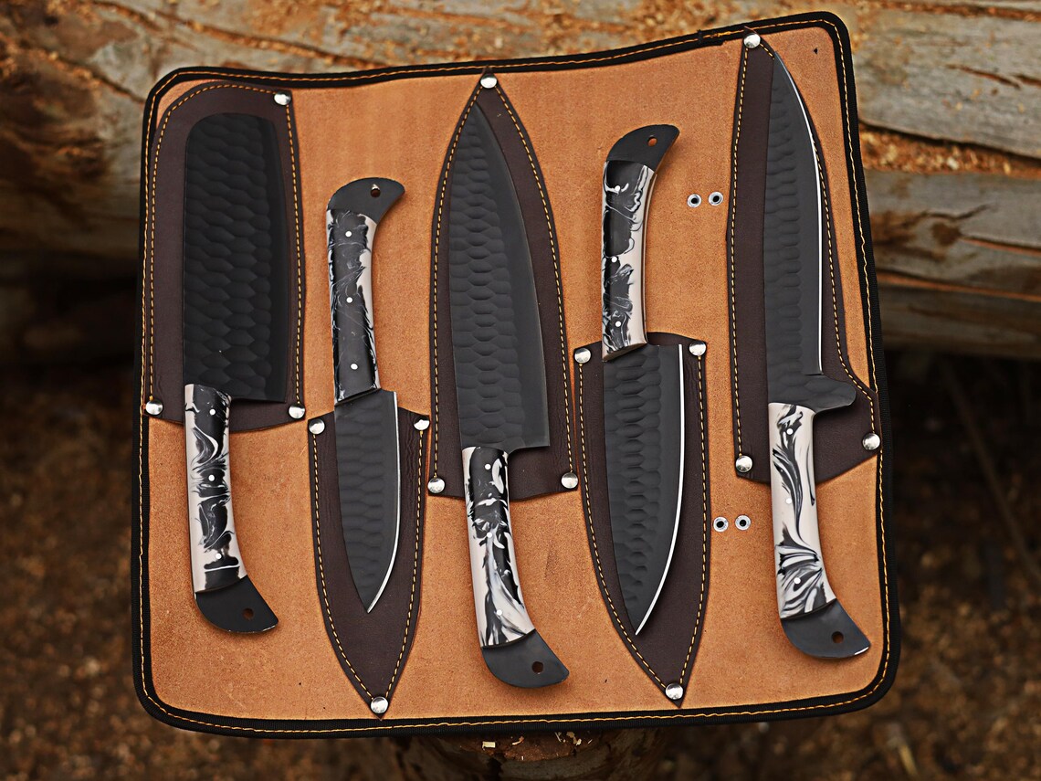 Handmade Carbon Steel Chef Set Set, 5pcs Chef Set