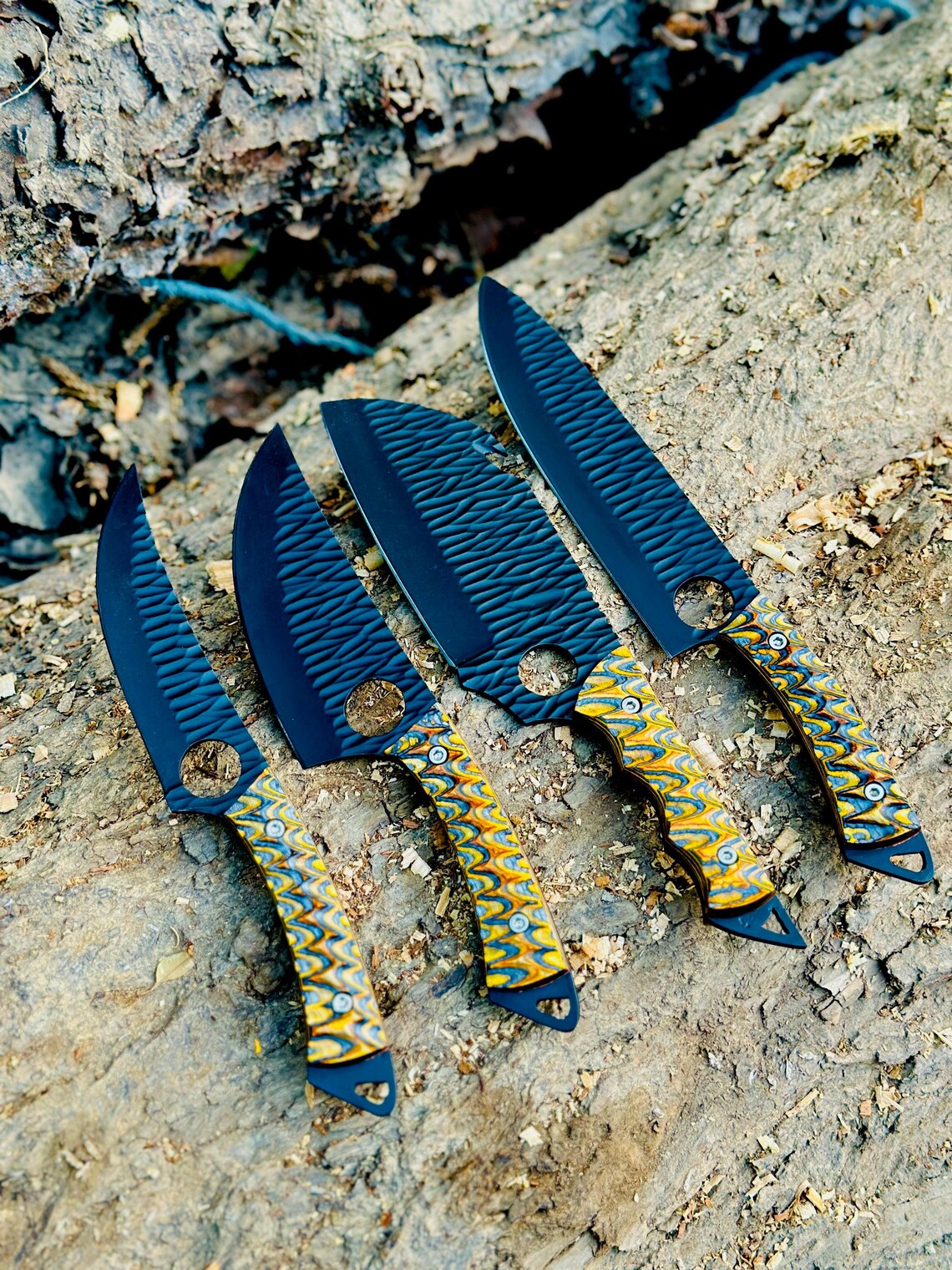 Hand forged 4pcs carbon steel luxury chef knife set
