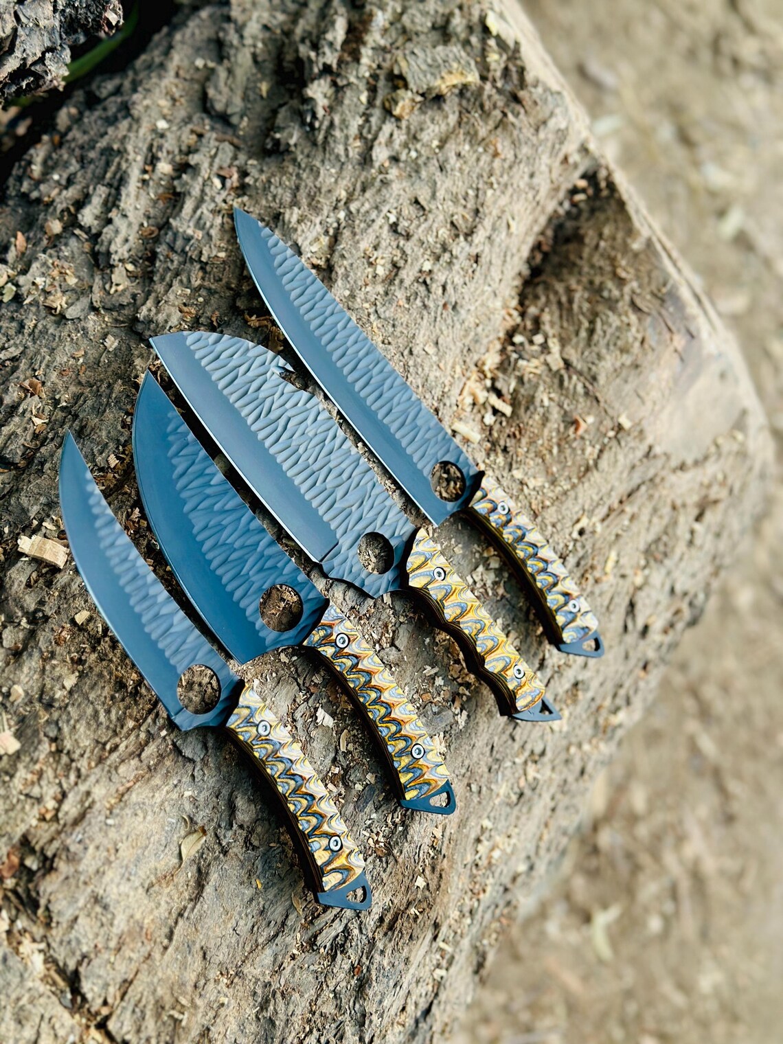 Hand forged 4pcs carbon steel luxury chef knife set