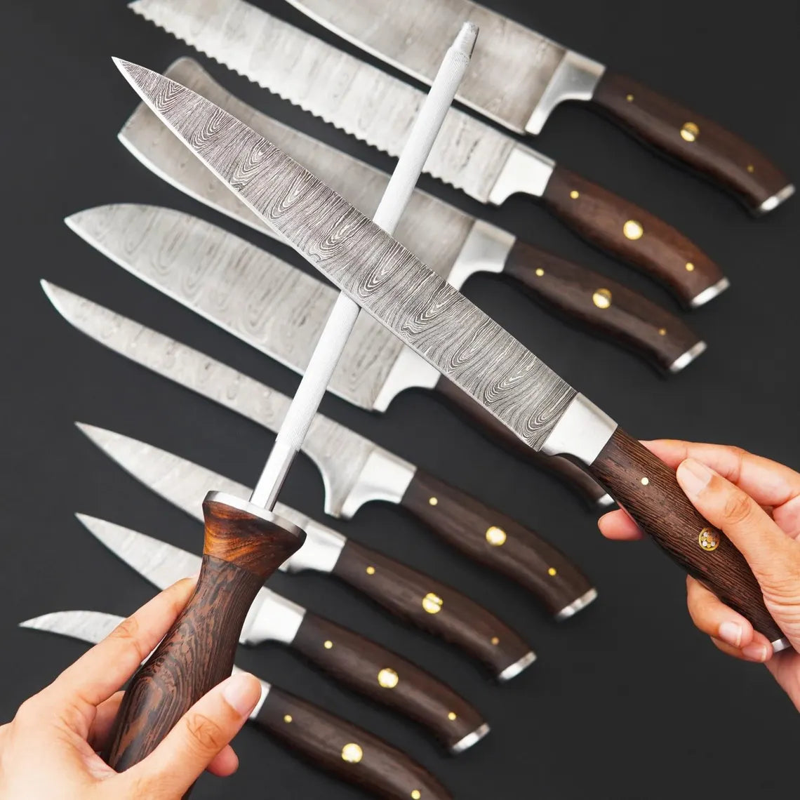 Luxury 9 pieces Damascus Knife Set for Kitchen, Gift