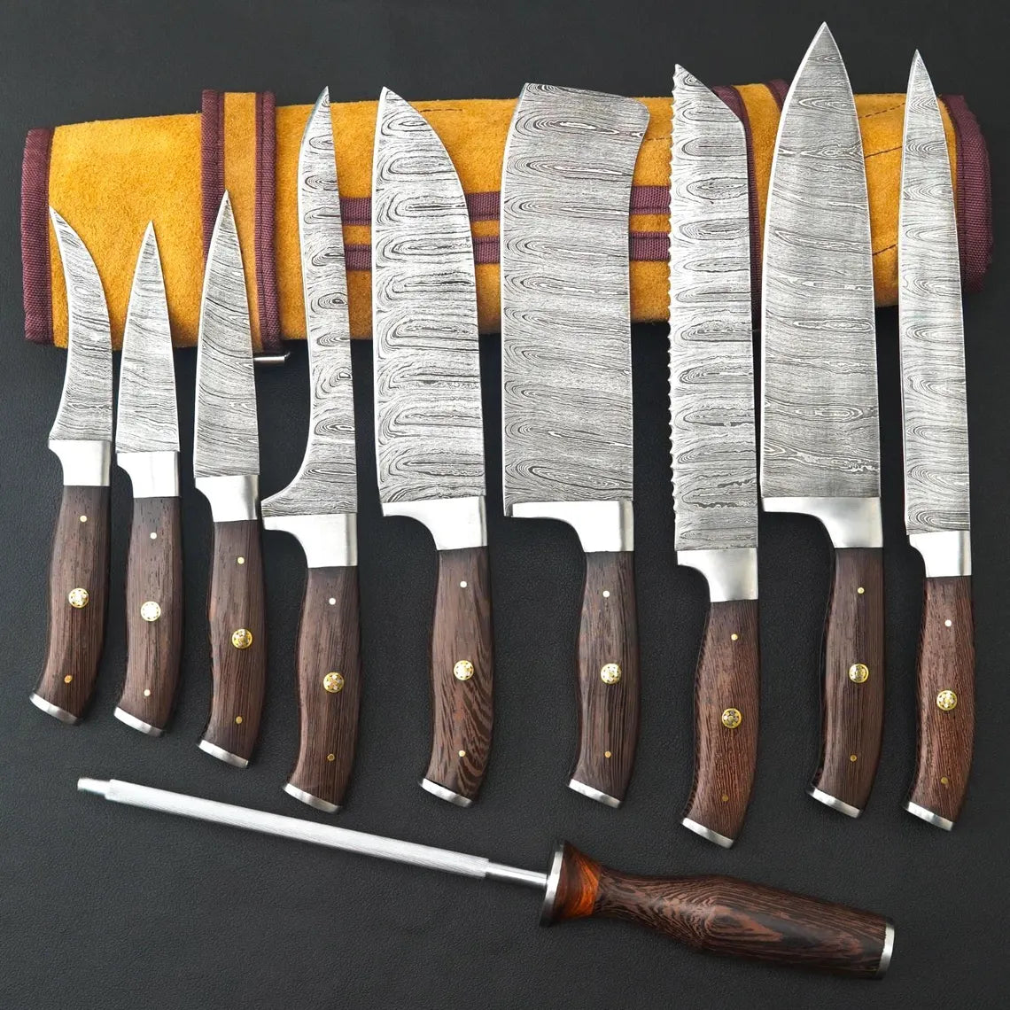 Luxury 9 pieces Damascus Knife Set for Kitchen, Gift