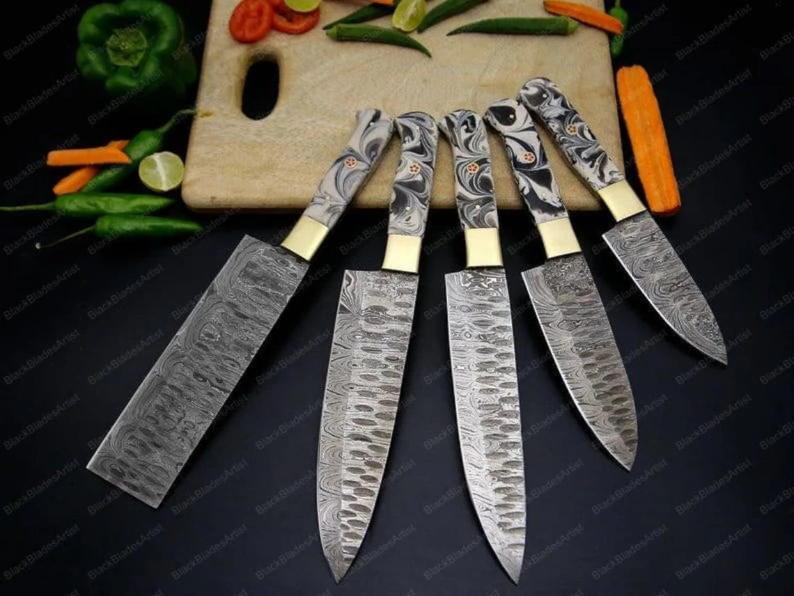 Hand Forged Damascus Steel Chef's Set