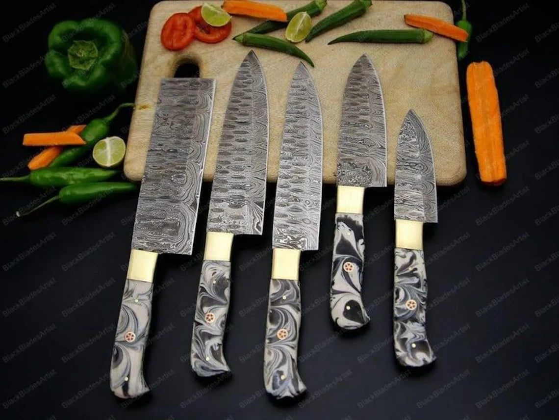 Hand Forged Damascus Steel Chef's Set
