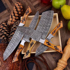 Hand-Forged Kitchen Damascus Chef Set