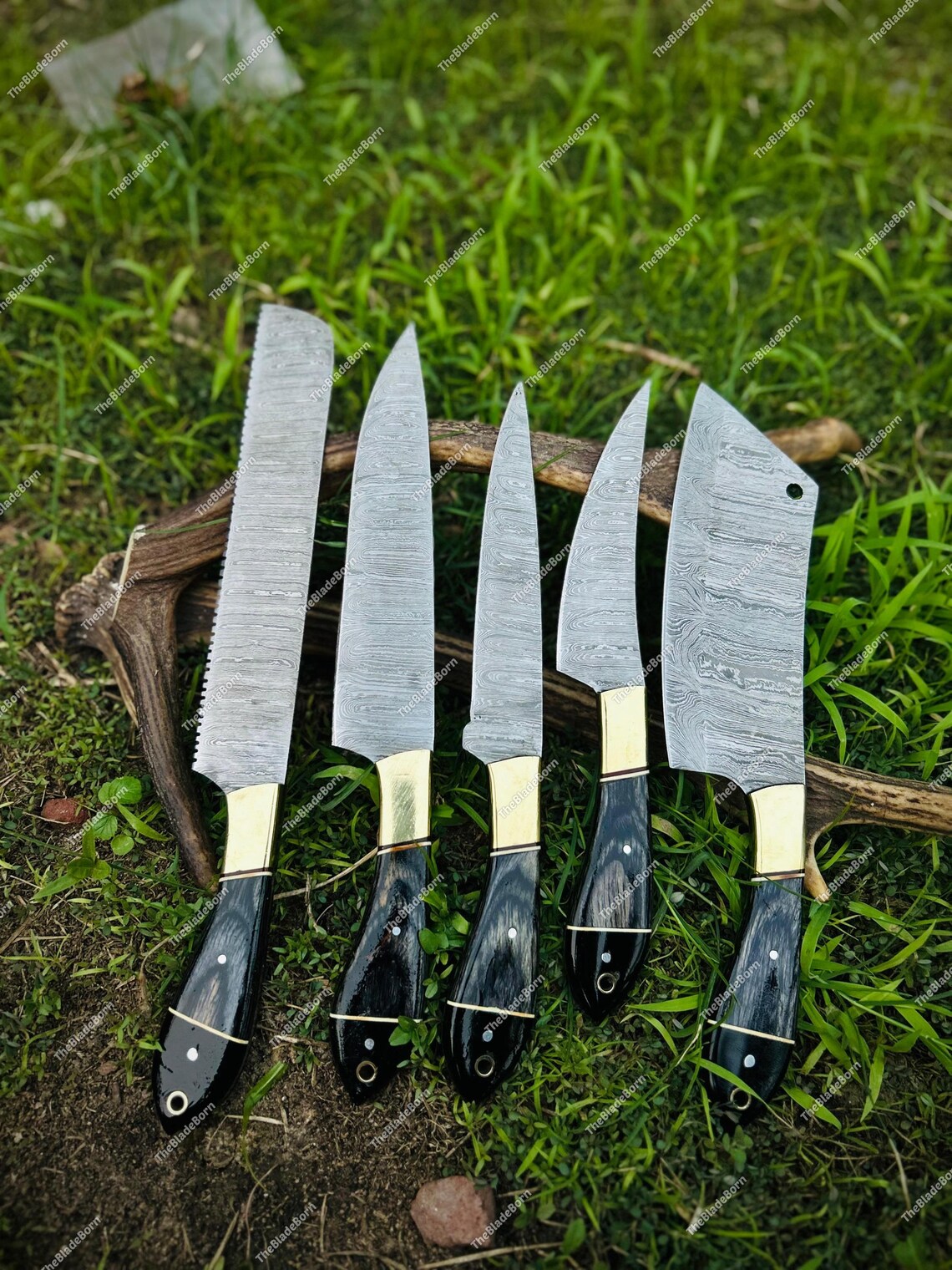 Custom Hand Forged Damascus Chef Knife Set