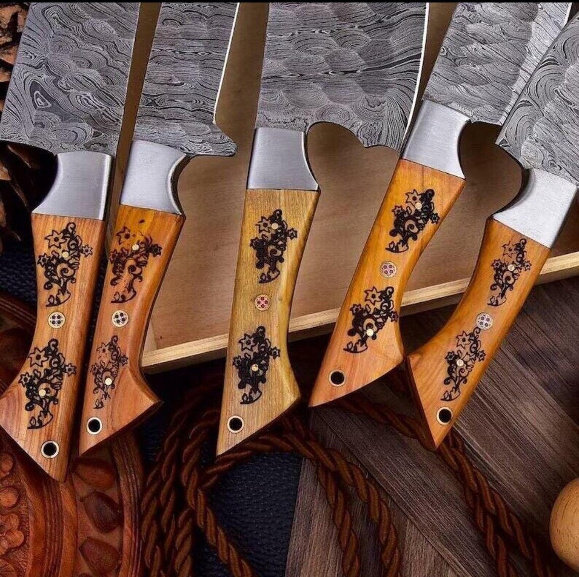 Hand-Forged Kitchen Damascus Chef Set