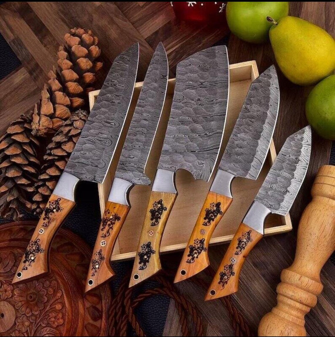 Hand-Forged Kitchen Damascus Chef Set