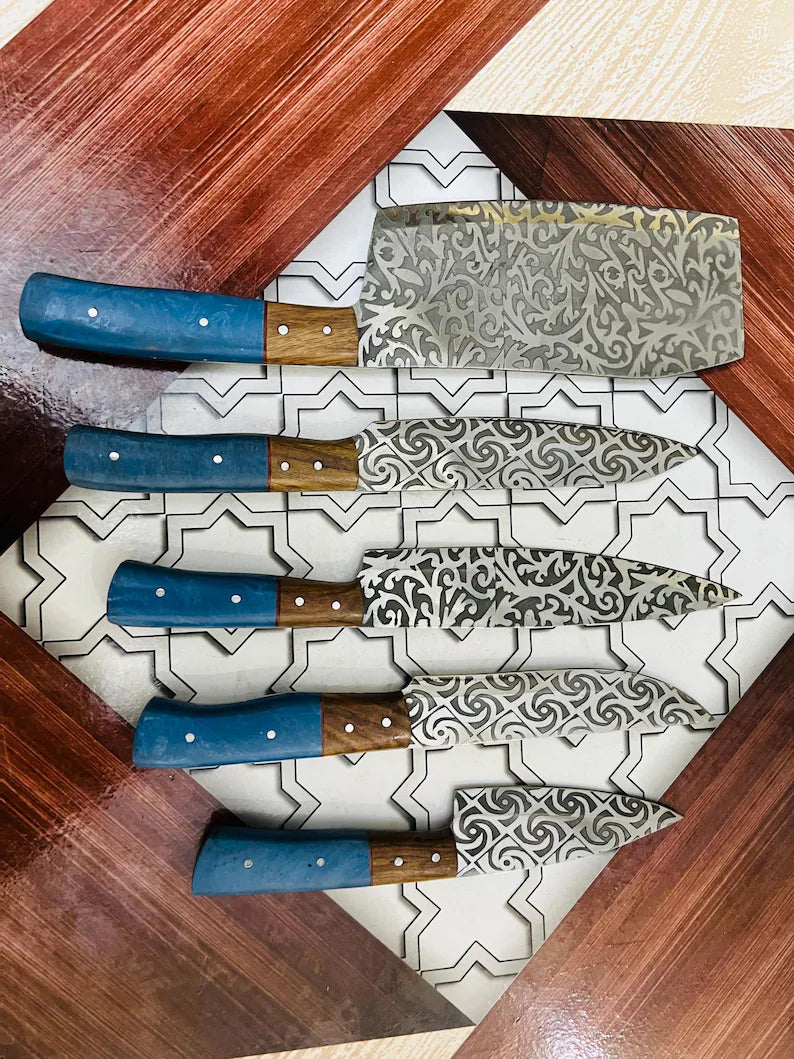 Hand Forged Damascus Steel Chef Knife Set, Kitchen Knives