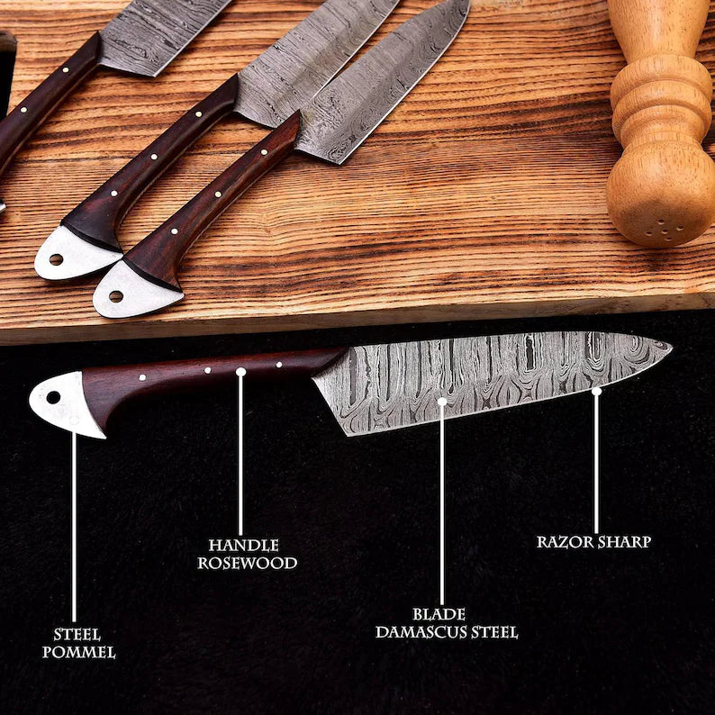 Handmade Damascus 4-Pieces BBQ Knives Set