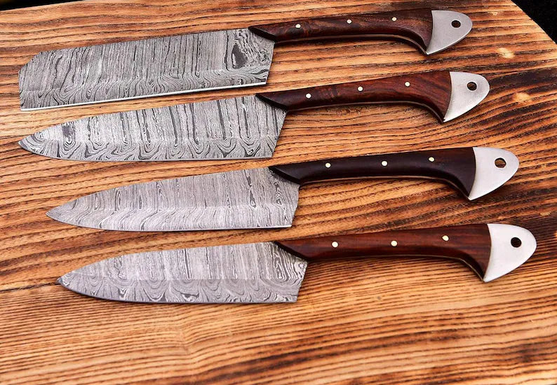 Handmade Damascus 4-Pieces BBQ Knives Set