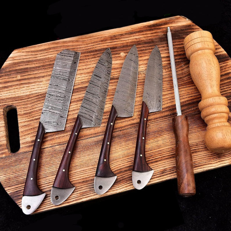 Handmade Damascus 4-Pieces BBQ Knives Set