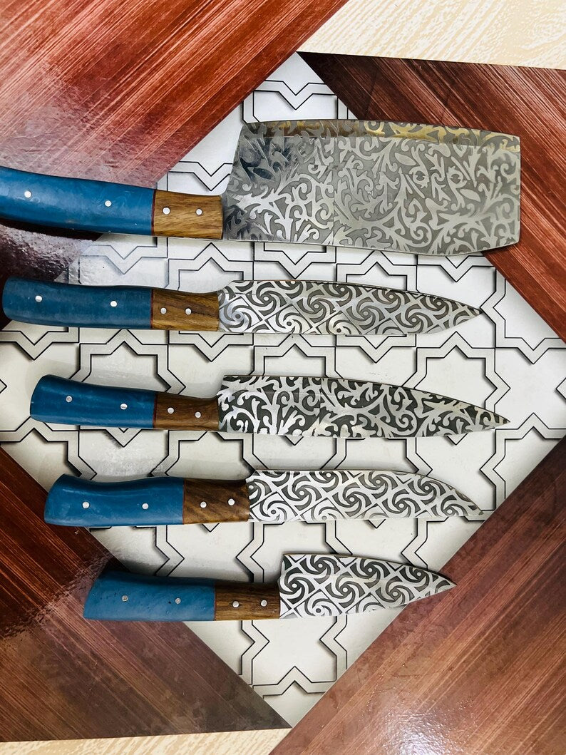Hand Forged Damascus Steel Chef Knife Set, Kitchen Knives