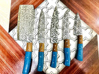 Hand Forged Damascus Steel Chef Knife Set, Kitchen Knives
