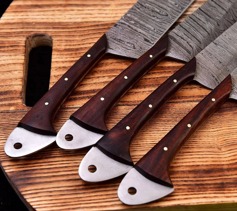 Handmade Damascus 4-Pieces BBQ Knives Set
