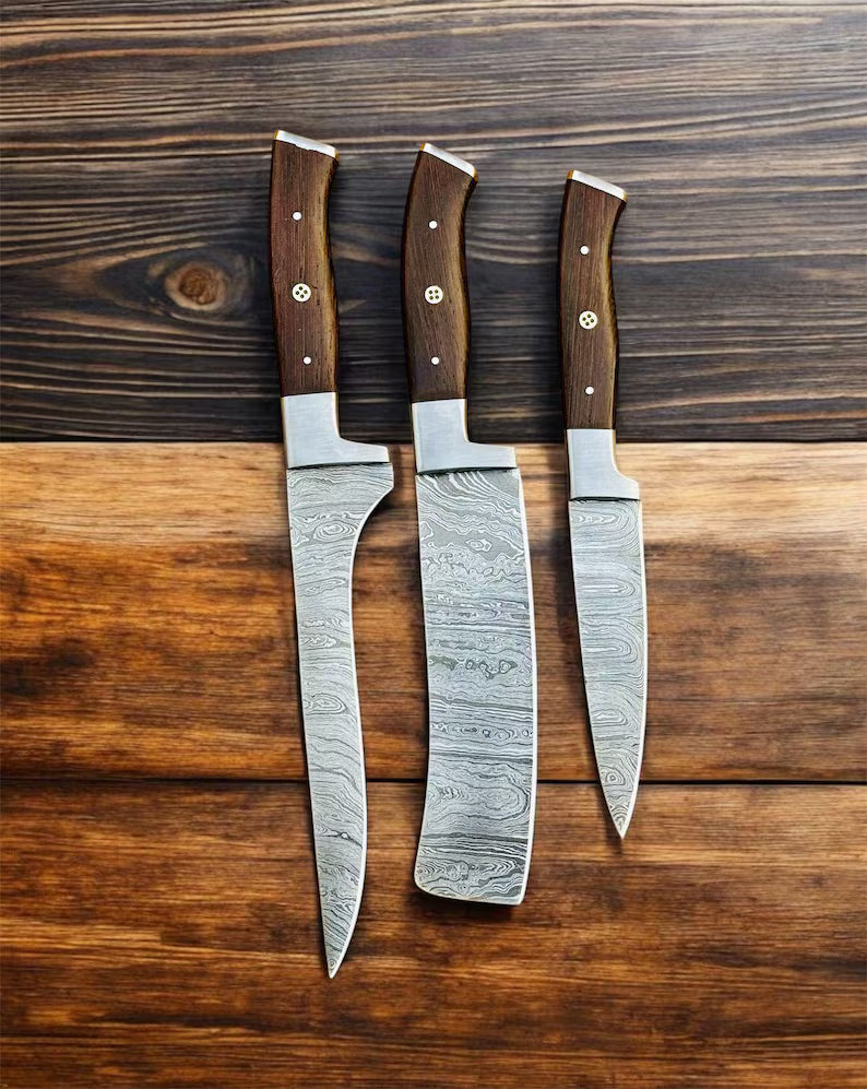 Handmade Damascus steel 9 knife set for Professional Chefs & Home Cooks