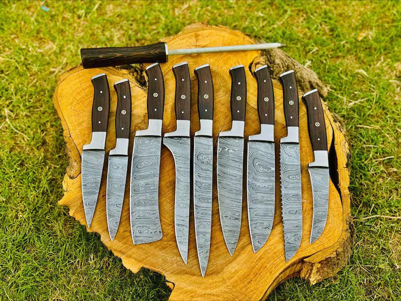 Handmade Damascus steel 9 knife set for Professional Chefs & Home Cooks