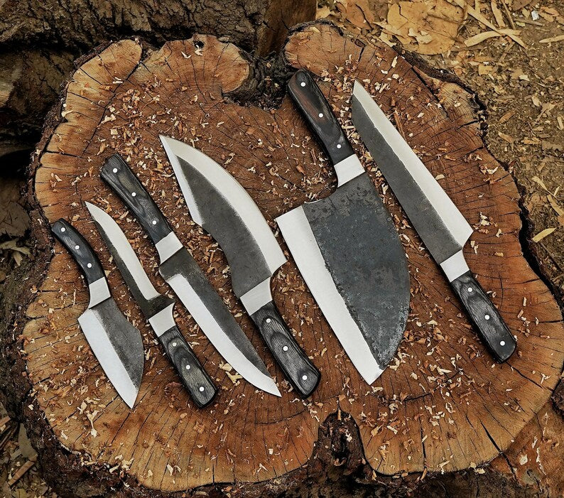 6 Pcs SERBIAN Hand Forged Carbon Steel Chef Knife Set