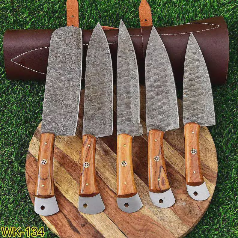 Custom Handmade Damascus Steel Knife Set