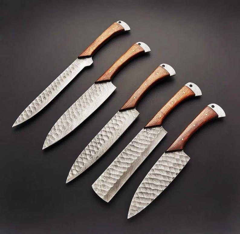 Damascus Chef set fully Handmade Including Leather Holster